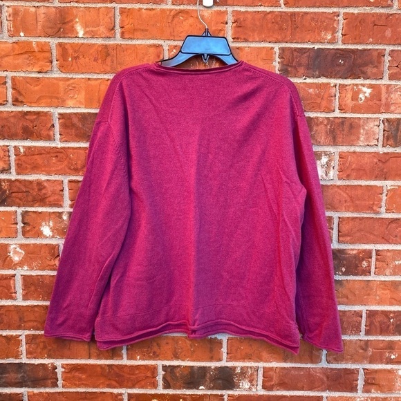 J. Jill Womens Large Oversized Boxy Magenta Pink Knit Sweater Top Front Pockets - Picture 3 of 7